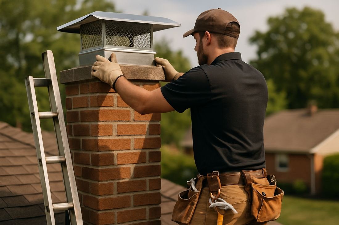 ASH Chimney technician performing cap & damper installation work on a Nashville, TN home