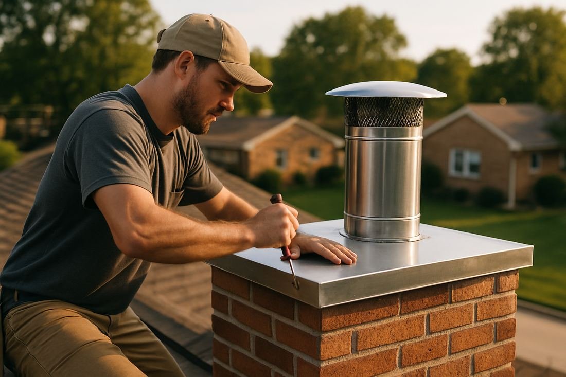 ASH Chimney technician performing cap & damper installation work on a Nashville, TN home