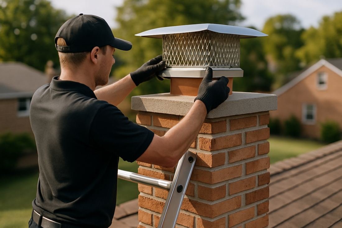 ASH Chimney technician performing cap & damper installation work on a Nashville, TN home