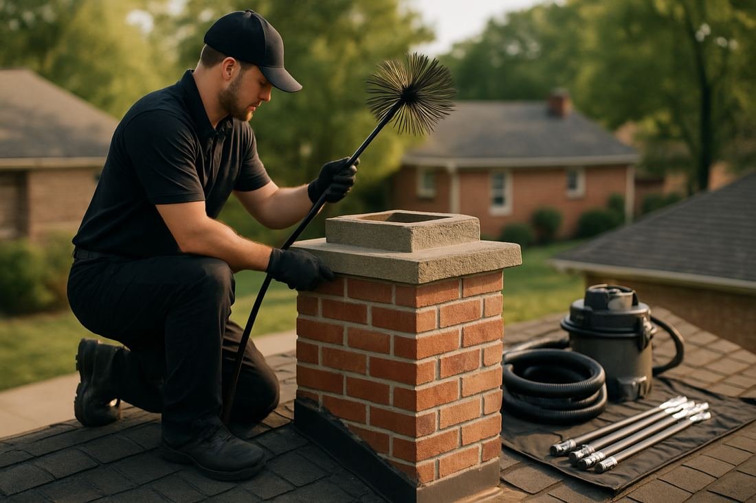 ASH Chimney technician performing cleaning & sweeping work on a Nashville, TN home