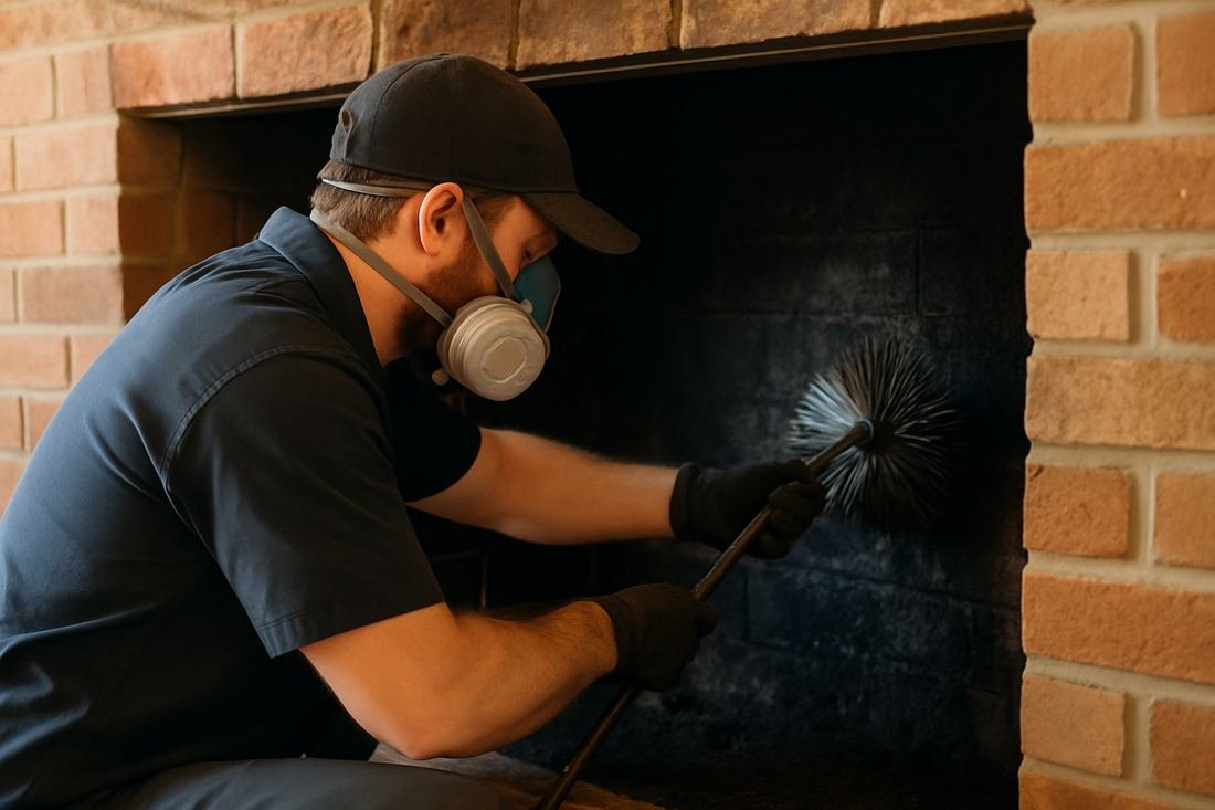 ASH Chimney technician performing cleaning & sweeping work on a Nashville, TN home