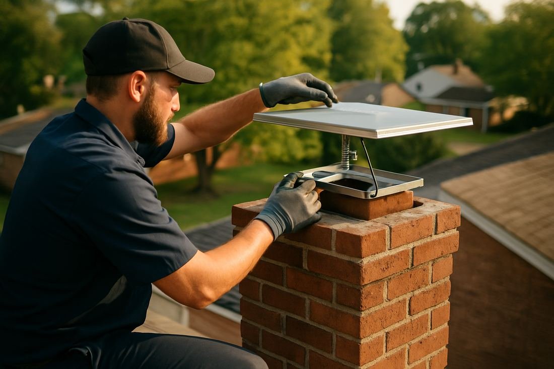 ASH Chimney technician performing cap & damper installation work on a Nashville, TN home