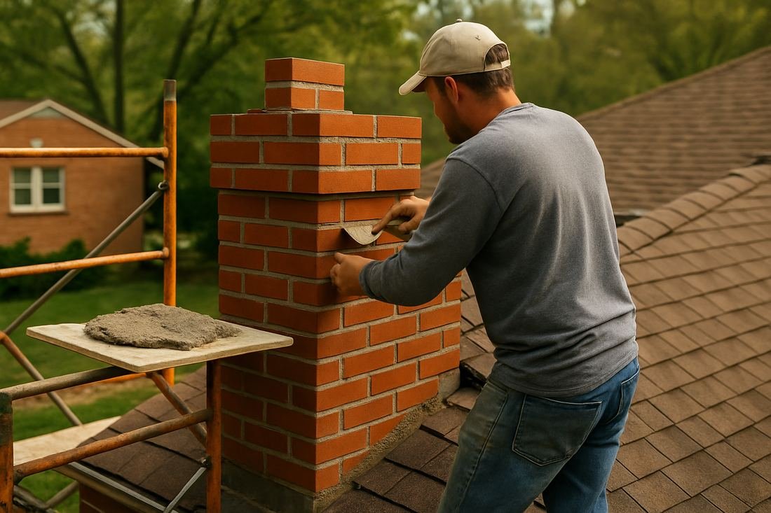 ASH Chimney technician performing masonry & rebuild work on a Nashville, TN home