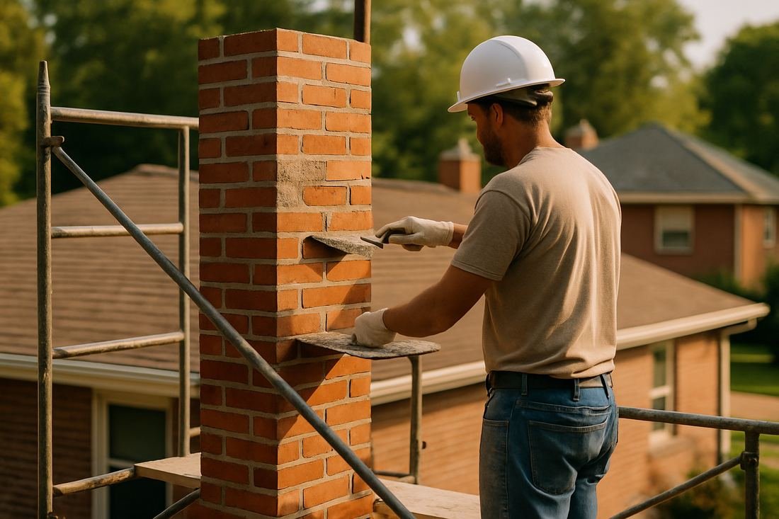 ASH Chimney technician performing masonry & rebuild work on a Nashville, TN home