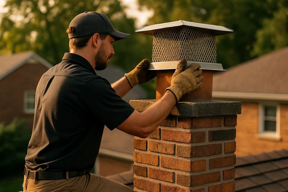 ASH Chimney technician performing cap & damper installation work on a Nashville, TN home